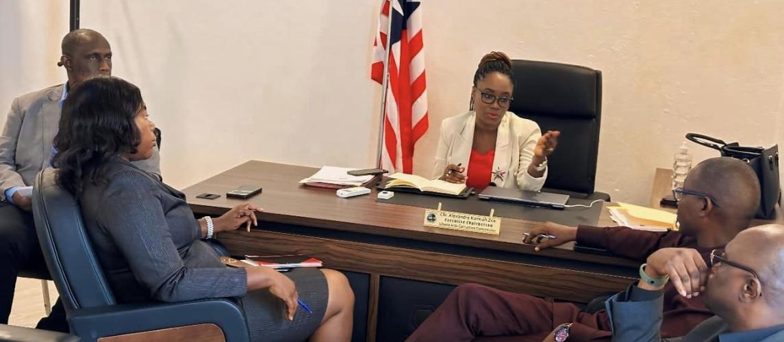 Cllr. Alexandra Kormah Zoe (center), Executive Chairperson of the LACC and Cllr. Finley Karnga (second from right), Chairman of the Office of the Ombudsman of Liberia.